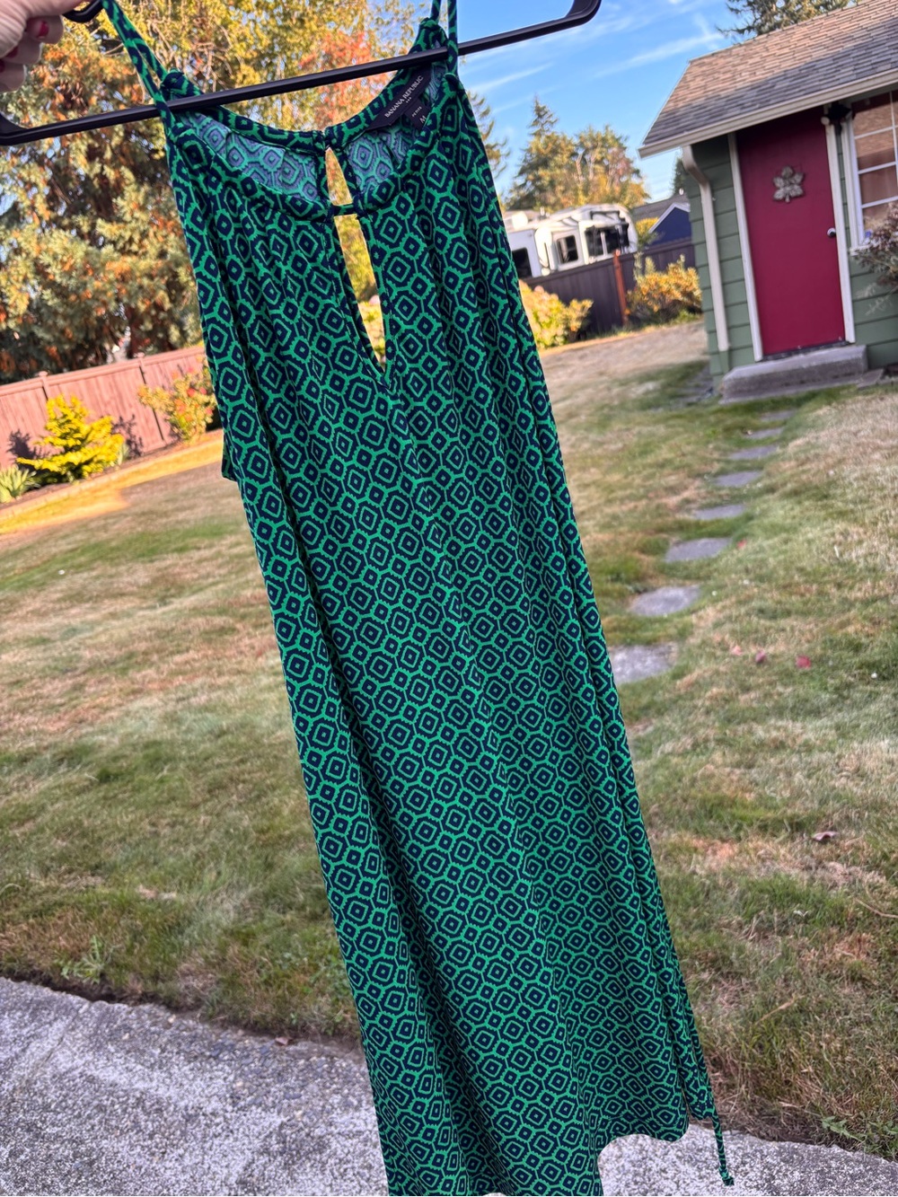 Banana Republic Green Geometric Maxi Dress - Petite Medium